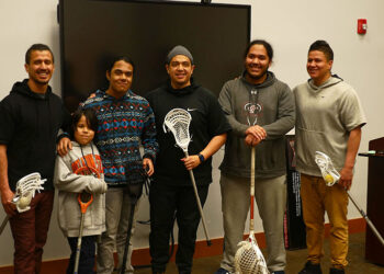 Lacrosse players speak at College of Muscogee Nation